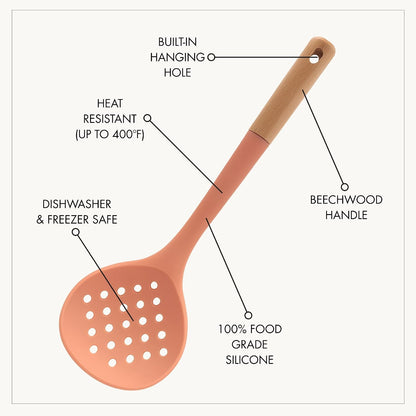 3pc Beech Wood and Silicone Kitchen Utensils Cooking Spoon Set Meal Prep Baking Supplies Home Essentials, Coral Peach