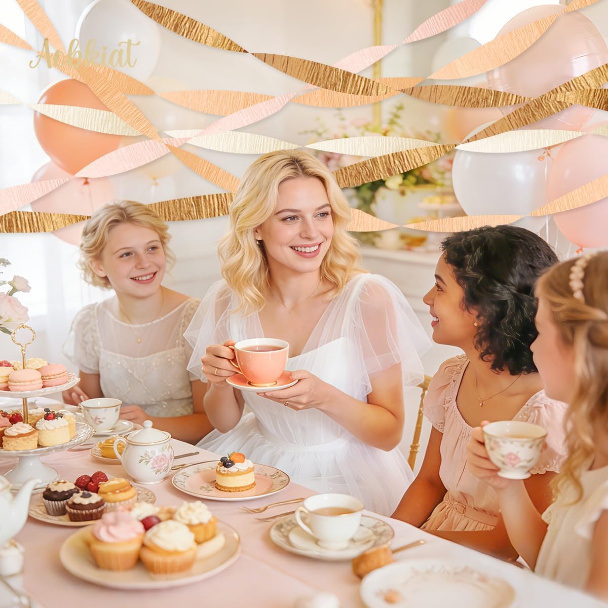 Pink Orange Gold Crepe Paper,8 PCS Streamers Party Decorations