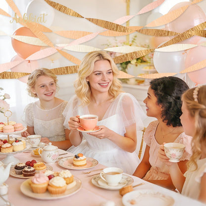 Pink Orange Gold Crepe Paper,8 PCS Streamers Party Decorations