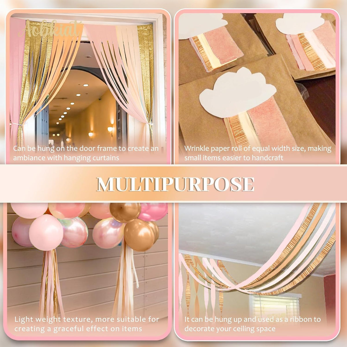 Pink Orange Gold Crepe Paper,8 PCS Streamers Party Decorations