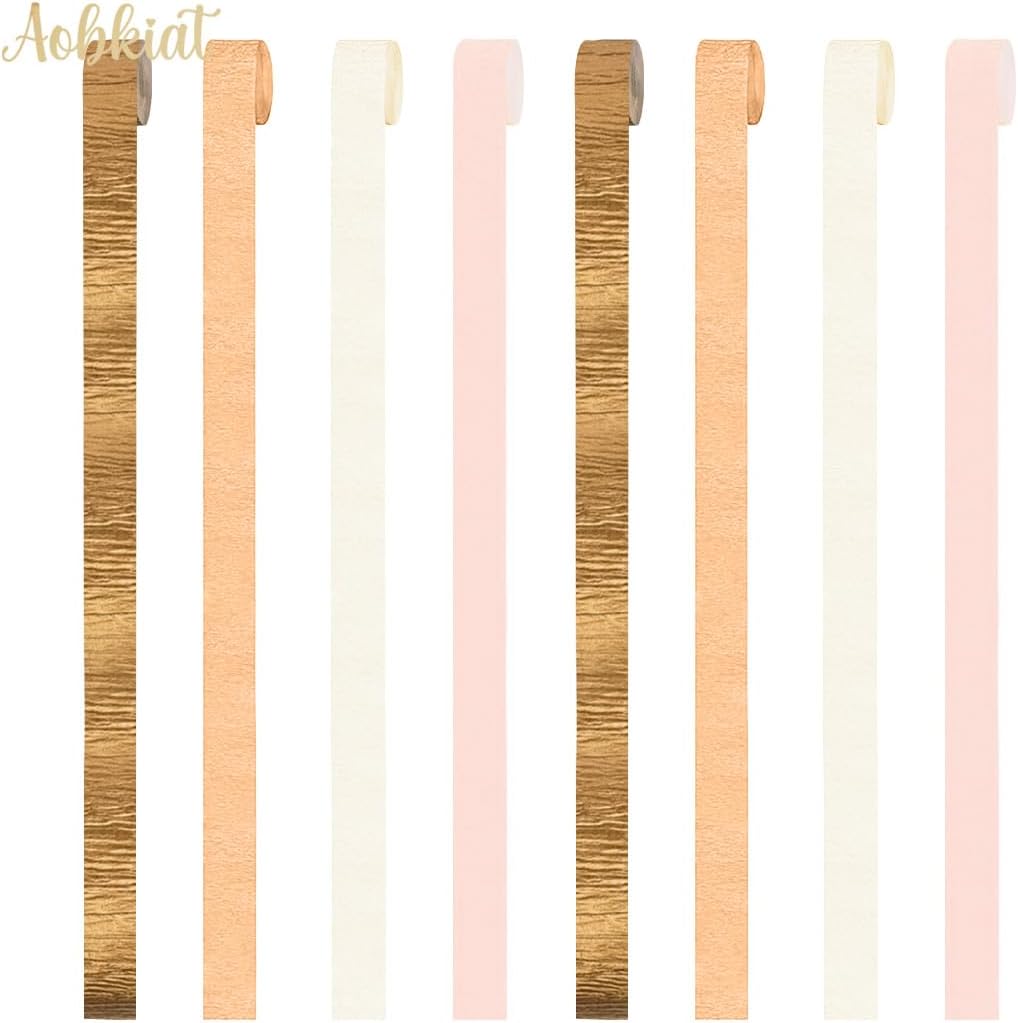 Pink Orange Gold Crepe Paper,8 PCS Streamers Party Decorations