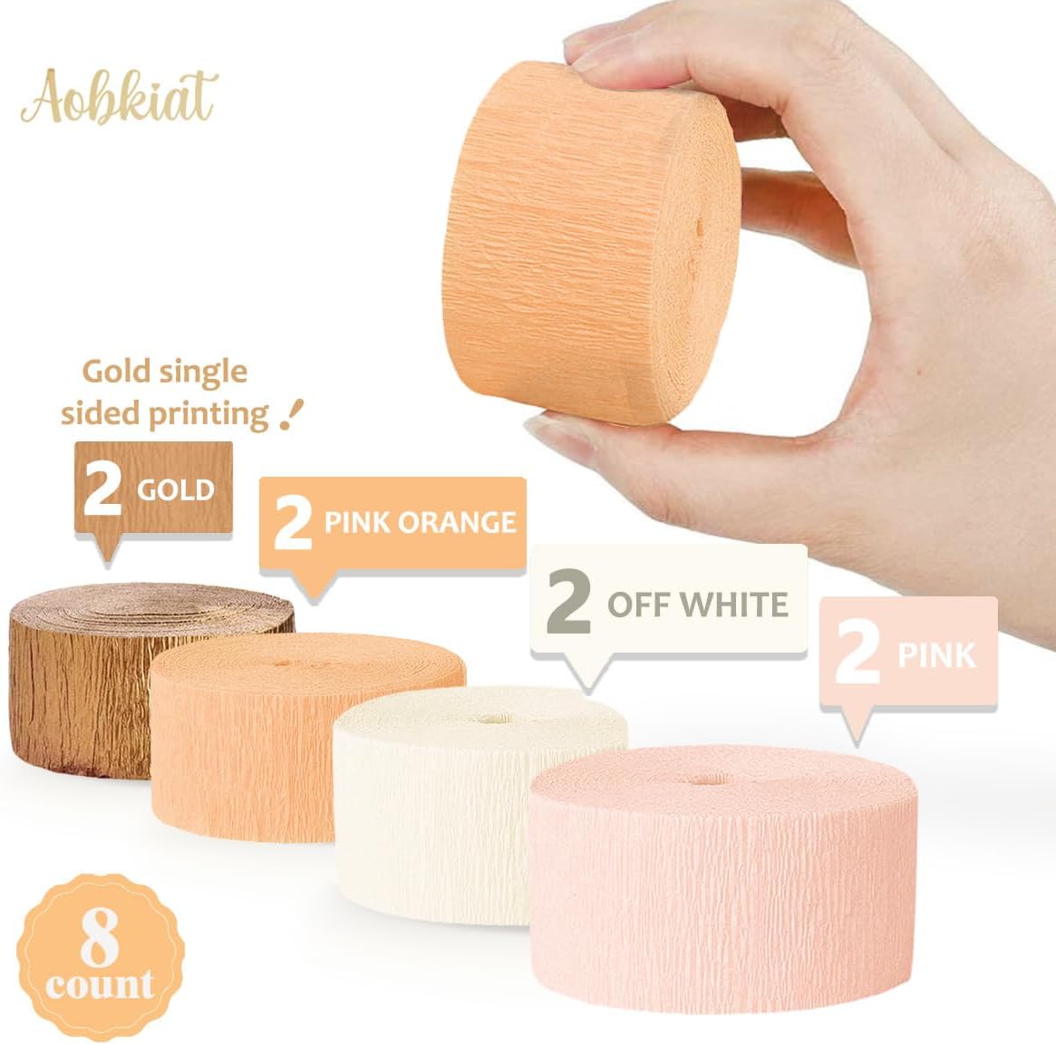 Pink Orange Gold Crepe Paper,8 PCS Streamers Party Decorations