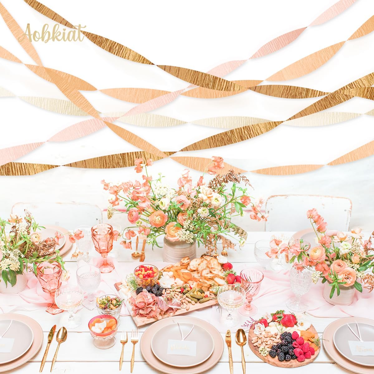 Pink Orange Gold Crepe Paper,8 PCS Streamers Party Decorations