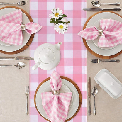 yuboo Pink and White Gingham Table Runner 72 Inch, Fall Plaid Home Decor