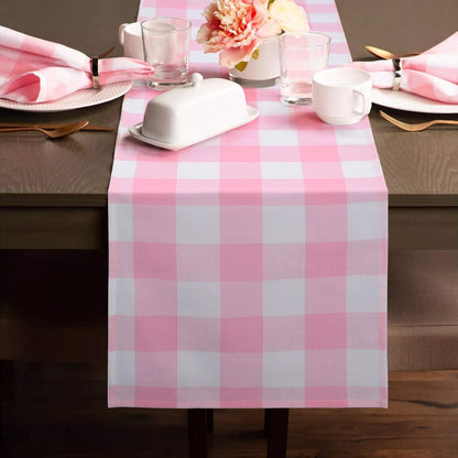 yuboo Pink and White Gingham Table Runner 72 Inch, Fall Plaid Home Decor