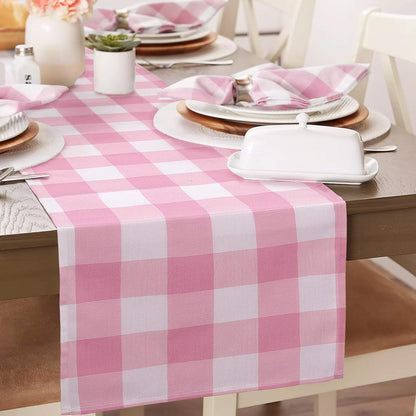 yuboo Pink and White Gingham Table Runner 72 Inch, Fall Plaid Home Decor