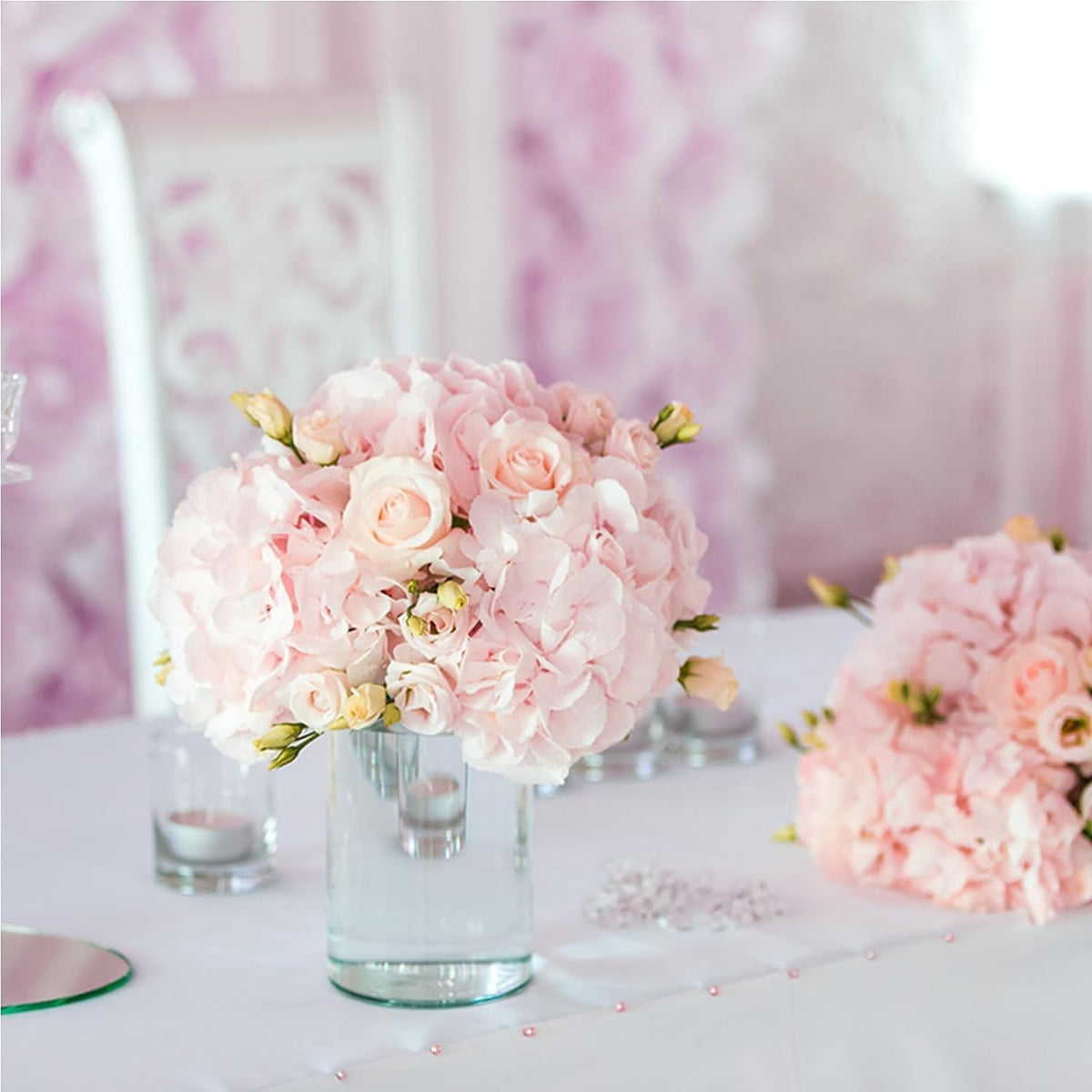 26 Pieces Hydrangea Artificial Flowers Pink Silk Flowers Artificial Flowers Heads with Stems for Home Wedding Party Decorations
