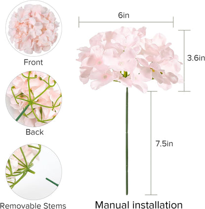 26 Pieces Hydrangea Artificial Flowers Pink Silk Flowers Artificial Flowers Heads with Stems for Home Wedding Party Decorations