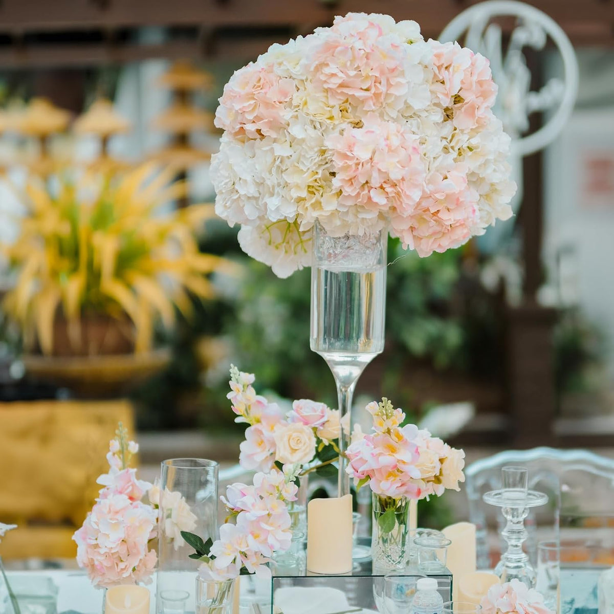 26 Pieces Hydrangea Artificial Flowers Pink Silk Flowers Artificial Flowers Heads with Stems for Home Wedding Party Decorations