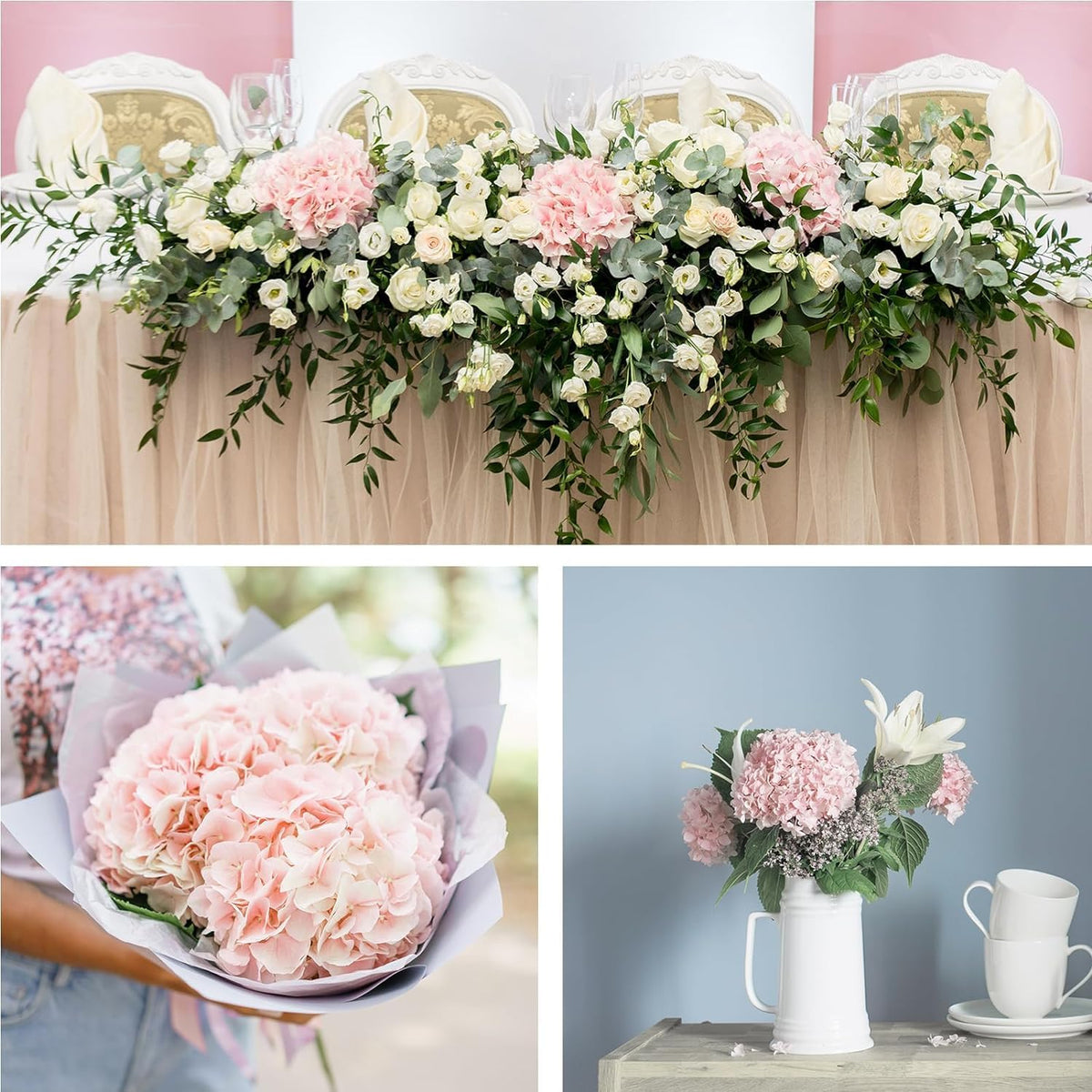 26 Pieces Hydrangea Artificial Flowers Pink Silk Flowers Artificial Flowers Heads with Stems for Home Wedding Party Decorations