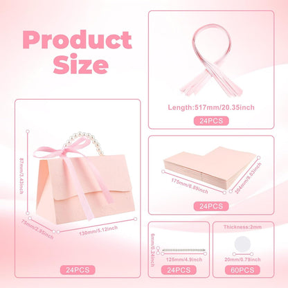 24Pcs Pink Pearl Paper Gift Boxes, Elegant Candy Favor Boxes with Ribbon for Wedding, Bridal Shower, Birthday, Baby Shower 5.12"x3.35"x2.95"