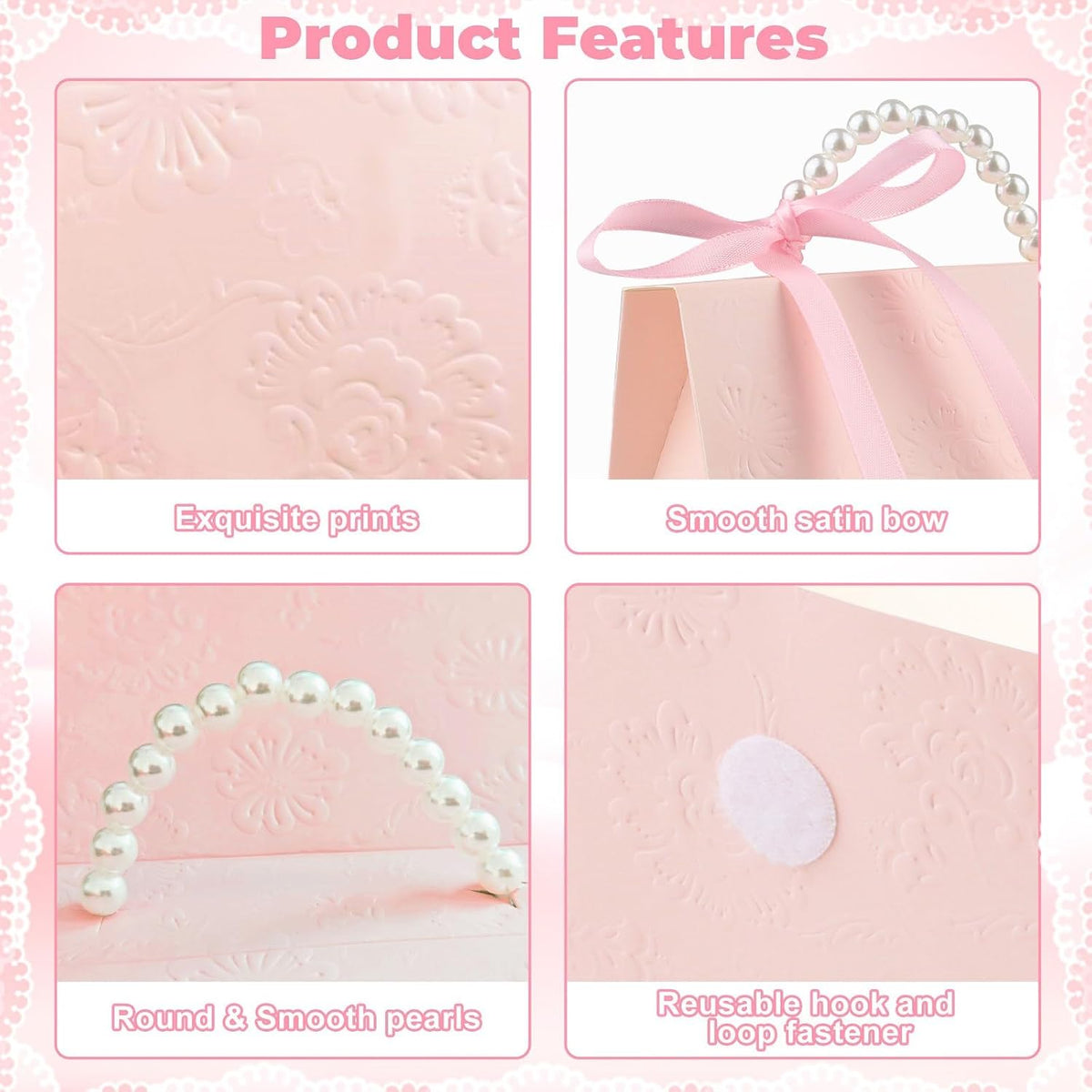 24Pcs Pink Pearl Paper Gift Boxes, Elegant Candy Favor Boxes with Ribbon for Wedding, Bridal Shower, Birthday, Baby Shower 5.12"x3.35"x2.95"