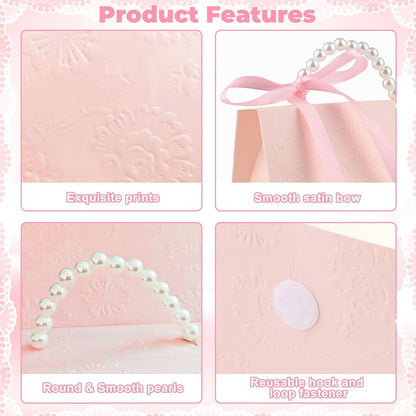 24Pcs Pink Pearl Paper Gift Boxes, Elegant Candy Favor Boxes with Ribbon for Wedding, Bridal Shower, Birthday, Baby Shower 5.12"x3.35"x2.95"