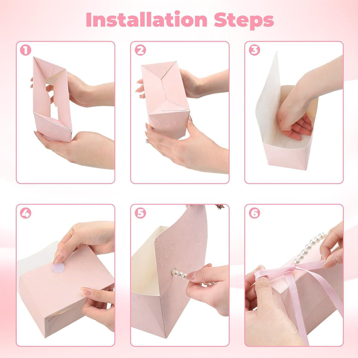 24Pcs Pink Pearl Paper Gift Boxes, Elegant Candy Favor Boxes with Ribbon for Wedding, Bridal Shower, Birthday, Baby Shower 5.12"x3.35"x2.95"