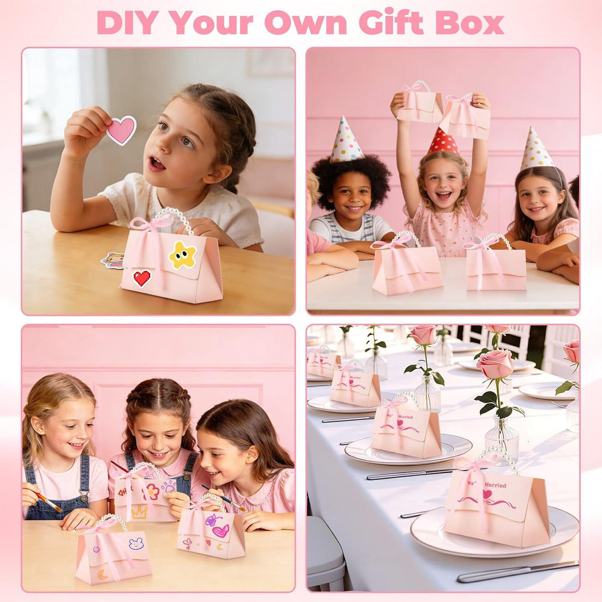 24Pcs Pink Pearl Paper Gift Boxes, Elegant Candy Favor Boxes with Ribbon for Wedding, Bridal Shower, Birthday, Baby Shower 5.12"x3.35"x2.95"