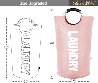 Large Laundry Basket, Laundry Hamper Bag with Handles, 95L, Pink