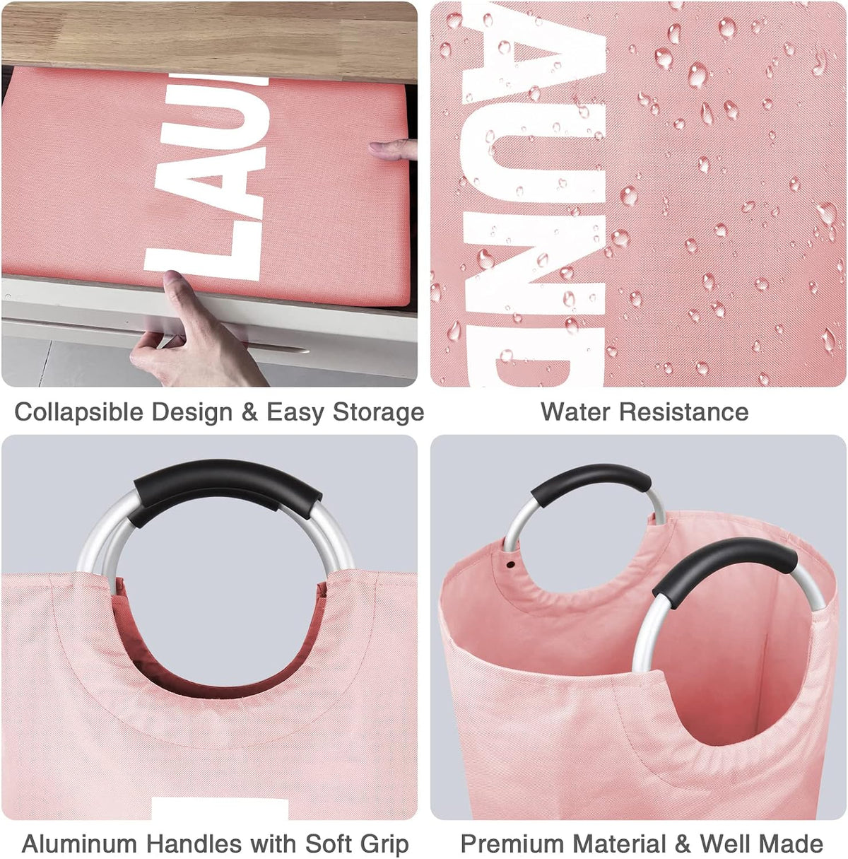 Large Laundry Basket, Laundry Hamper Bag with Handles, 95L, Pink