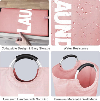 Large Laundry Basket, Laundry Hamper Bag with Handles, 95L, Pink