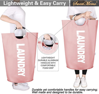 Large Laundry Basket, Laundry Hamper Bag with Handles, 95L, Pink