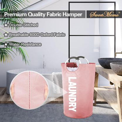 Large Laundry Basket, Laundry Hamper Bag with Handles, 95L, Pink
