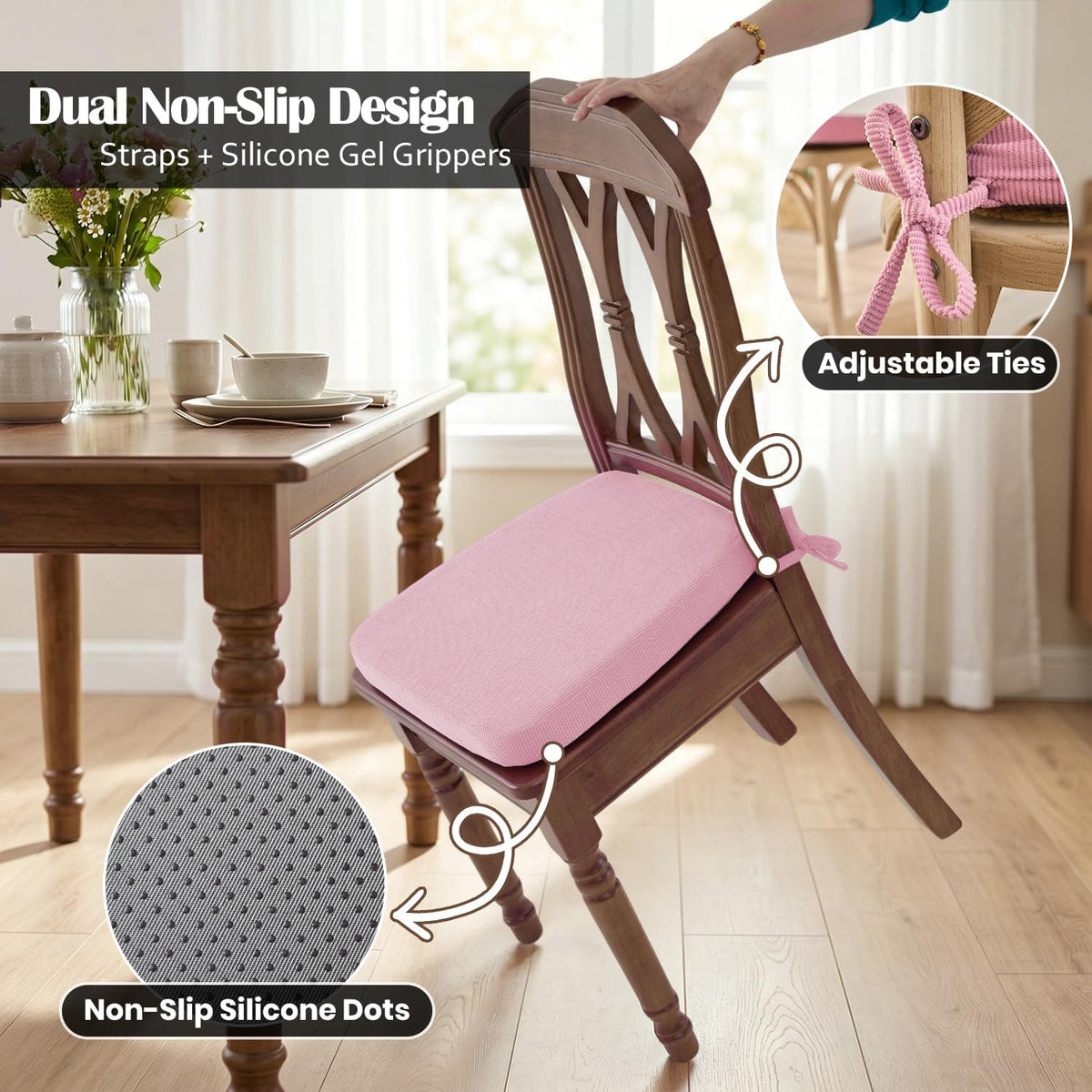 Dining Chair Cushions, Pink, 17"x16", Set of 4