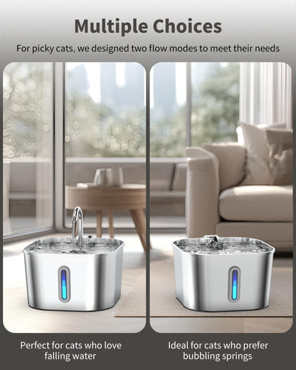 Lawfery Cat Water Fountain Stainless Steel, 74oz/2.2L Automatic Cat Drinking Fountain, Pet Water Dispenser with Quiet Pump, Suitable for Cats, Dogs and Multi-pet households