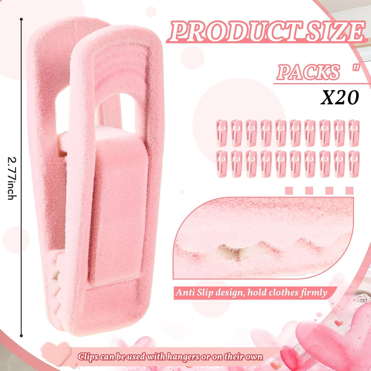 for you 20 Pcs Velvet Clothes Hangers with 20 Pcs Clips Non Slip Pink Cute Heart Hanger 360 Degree Swivel Hook Space Saving Felt Heart Drying Rack for Women Pant Jacket Shirt Skirt Suit Dress