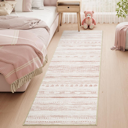 2x6 Pink Runner Rug Machine Washable Non Slip Area Rug Distressed Neutral Moroccan Boho Rug Ultra Soft Floor Runners for Hallways for Entryway Laundry Room Kitchen