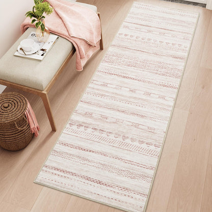 2x6 Pink Runner Rug Machine Washable Non Slip Area Rug Distressed Neutral Moroccan Boho Rug Ultra Soft Floor Runners for Hallways for Entryway Laundry Room Kitchen