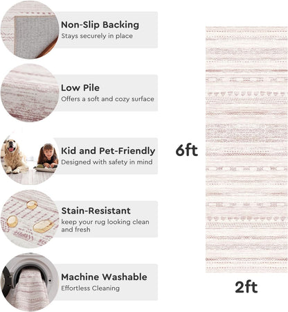 2x6 Pink Runner Rug Machine Washable Non Slip Area Rug Distressed Neutral Moroccan Boho Rug Ultra Soft Floor Runners for Hallways for Entryway Laundry Room Kitchen