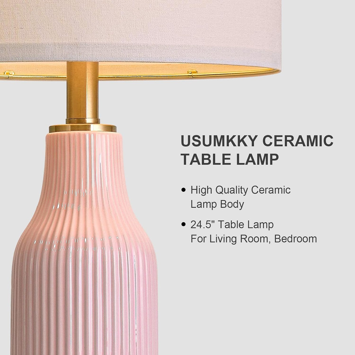 24.5" Modern 3-Way Dimmable Touch Control with 5FT Cord & USB A+C Ceramic Lamps Set of 2 Table Lamp for Living Room Bedroom Farmhouse Nightstand Bedside Pink