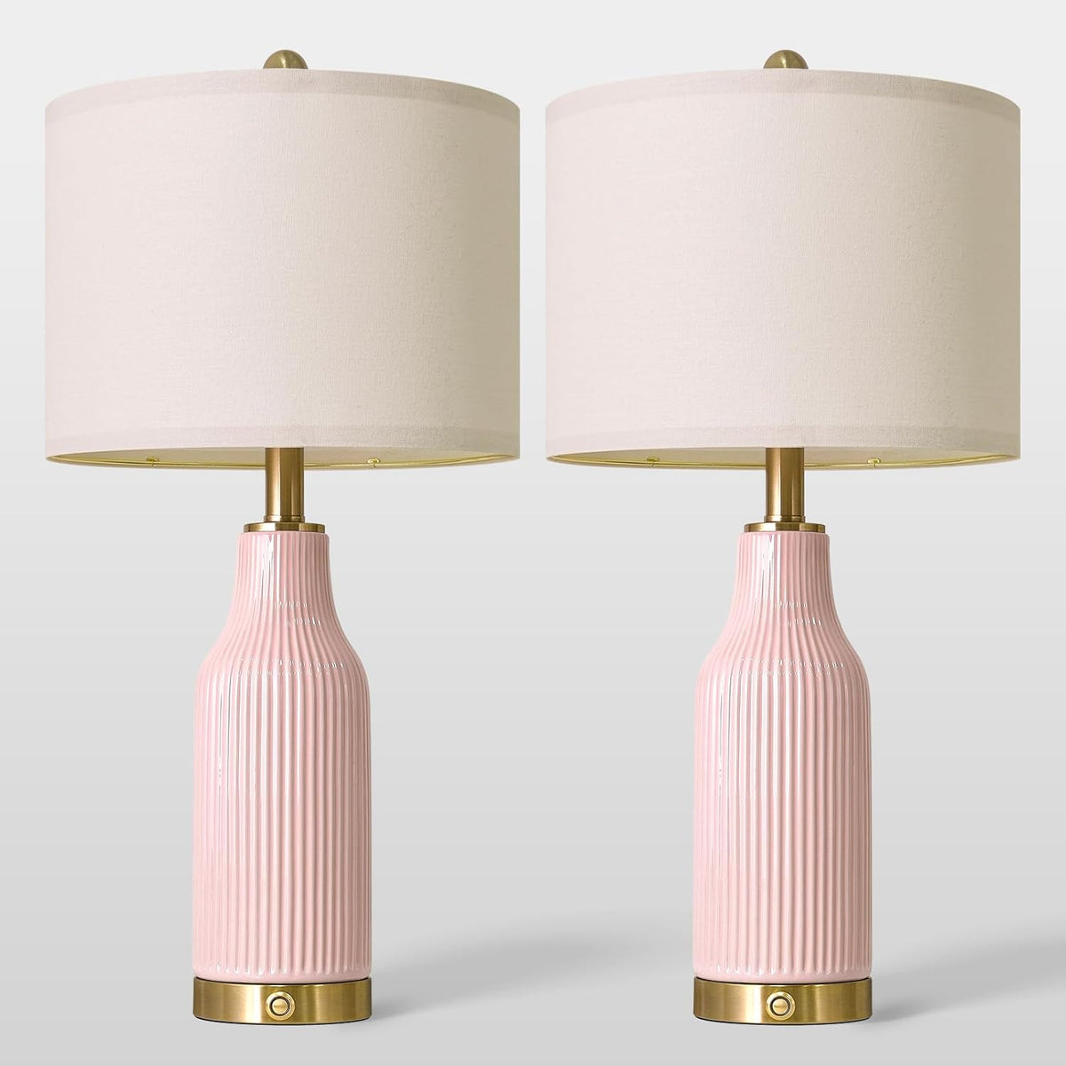 24.5" Modern 3-Way Dimmable Touch Control with 5FT Cord & USB A+C Ceramic Lamps Set of 2 Table Lamp for Living Room Bedroom Farmhouse Nightstand Bedside Pink