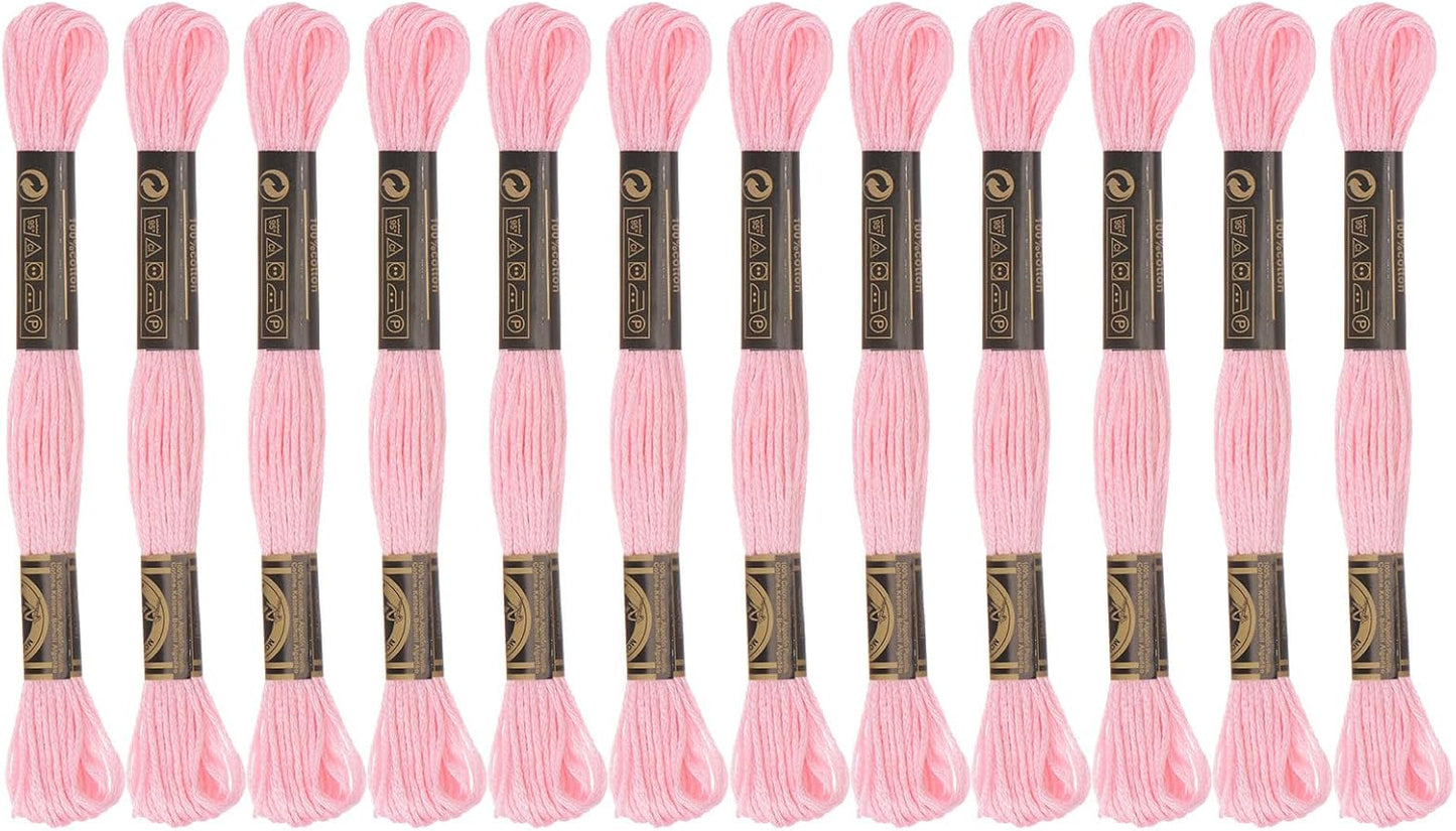12 Skeins Embroidery Floss 8m Each Egyptian Long Fiber Cotton Cross Stitch Thread 26S/2x6 for Embroidery Projects Bracelet, Light Pink