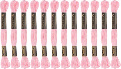12 Skeins Embroidery Floss 8m Each Egyptian Long Fiber Cotton Cross Stitch Thread 26S/2x6 for Embroidery Projects Bracelet, Light Pink