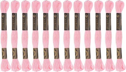 12 Skeins Embroidery Floss 8m Each Egyptian Long Fiber Cotton Cross Stitch Thread 26S/2x6 for Embroidery Projects Bracelet, Light Pink