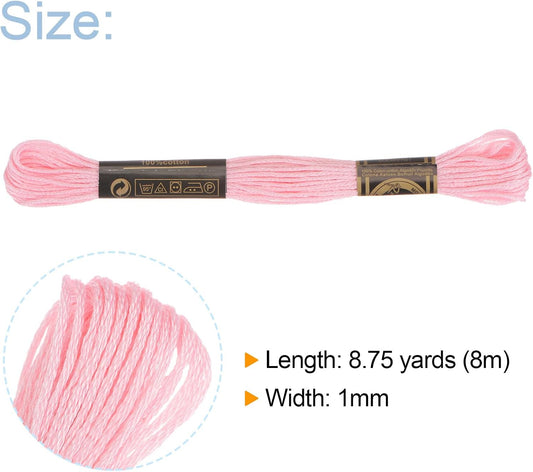 12 Skeins Embroidery Floss 8m Each Egyptian Long Fiber Cotton Cross Stitch Thread 26S/2x6 for Embroidery Projects Bracelet, Light Pink