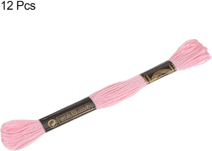 12 Skeins Embroidery Floss 8m Each Egyptian Long Fiber Cotton Cross Stitch Thread 26S/2x6 for Embroidery Projects Bracelet, Light Pink