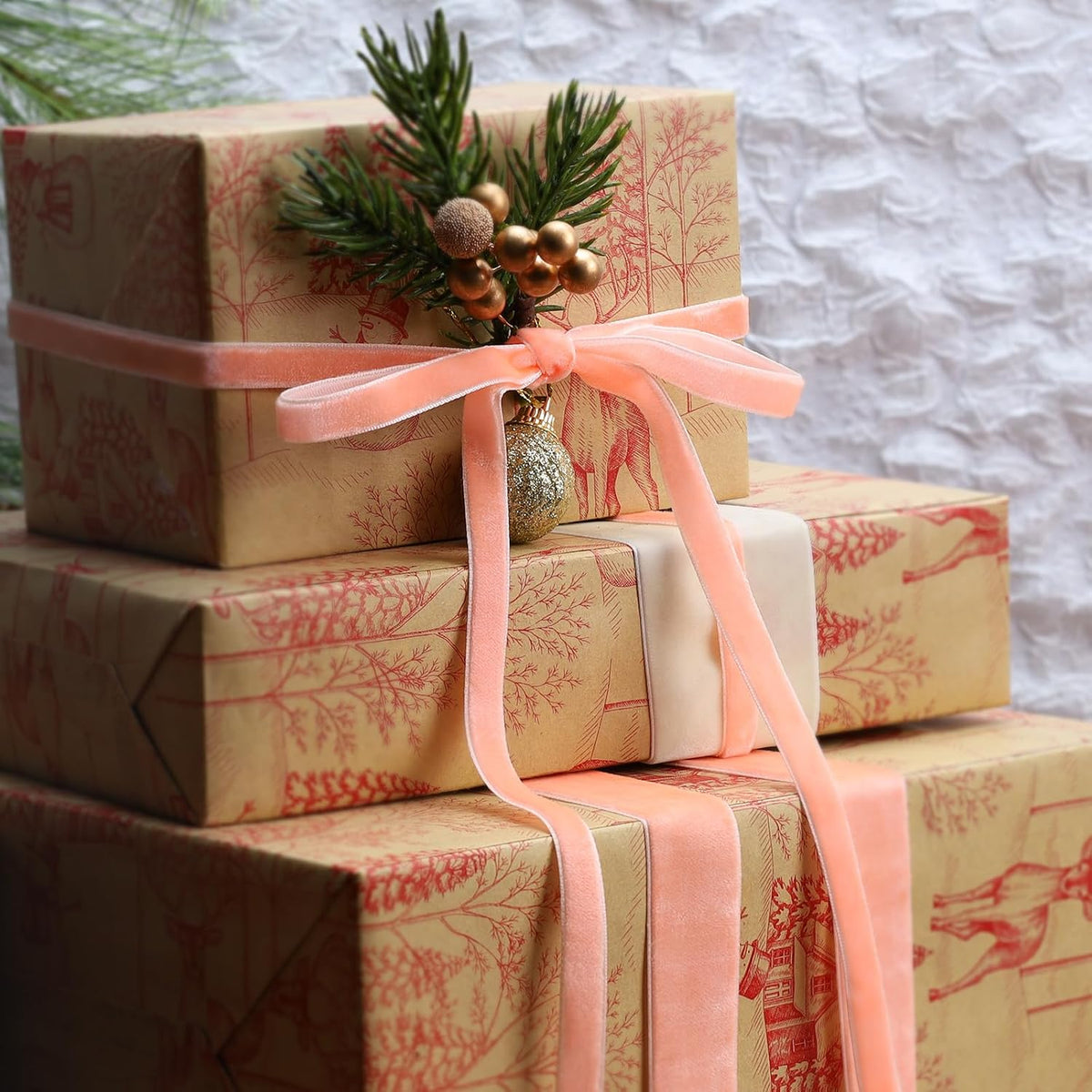 Peach Pink Thin Velvet Ribbon, 3/8" Wide for Gift Wrapping Crafts