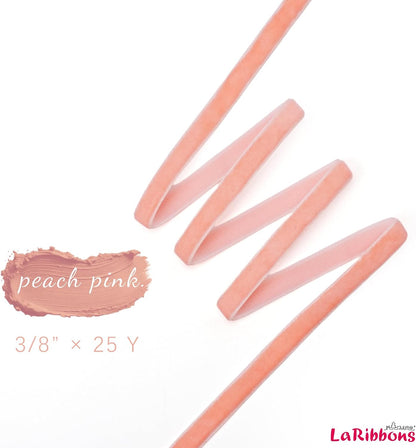 Peach Pink Thin Velvet Ribbon, 3/8" Wide for Gift Wrapping Crafts