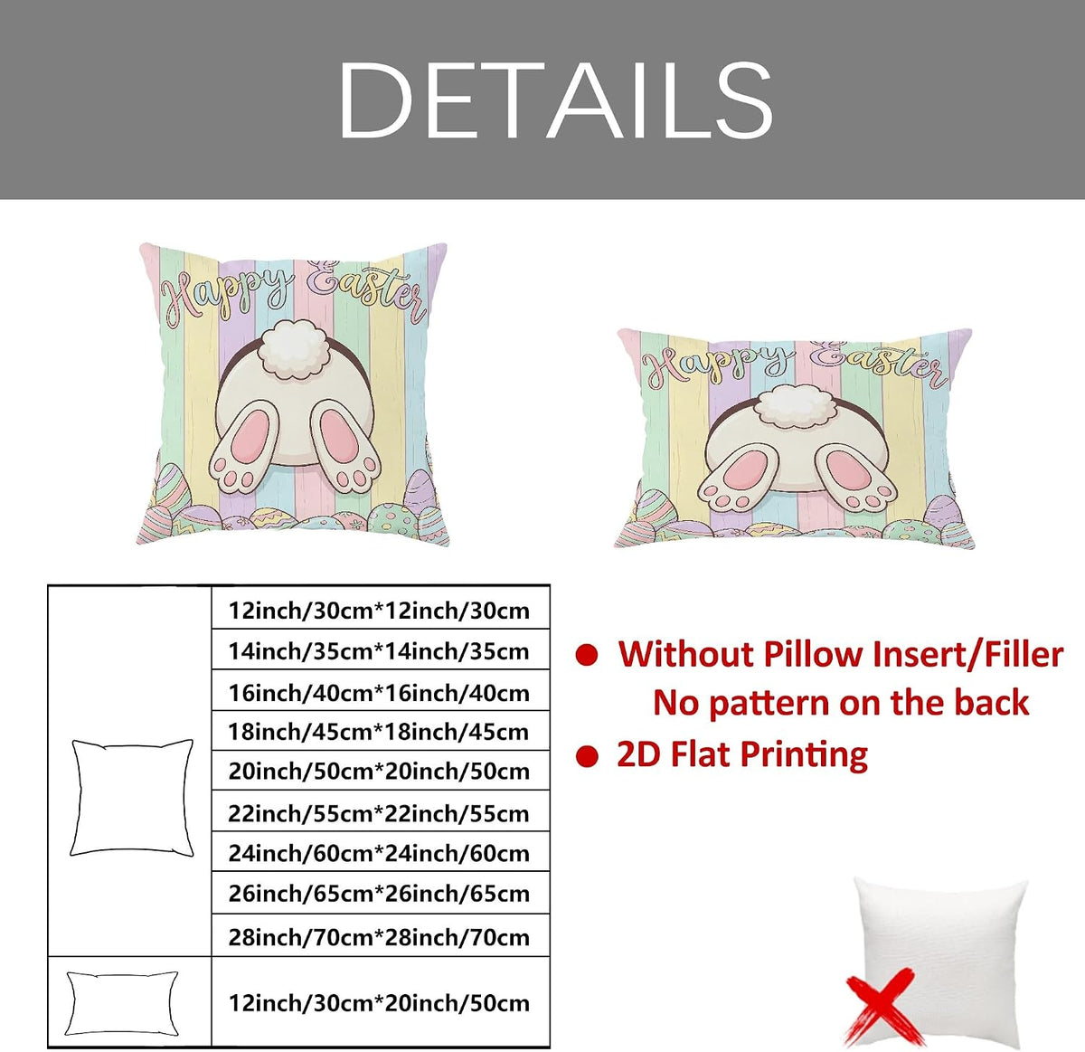 Bunny Throw Pillow Covers Set of 2, Spring Playful Easter Eggs Wooden Stripes Easter Pastel Peach with Hidden Zipper Pattern Pillow Covers for Living Room Bedroom Loft Office Car Decor 14x14 Inch