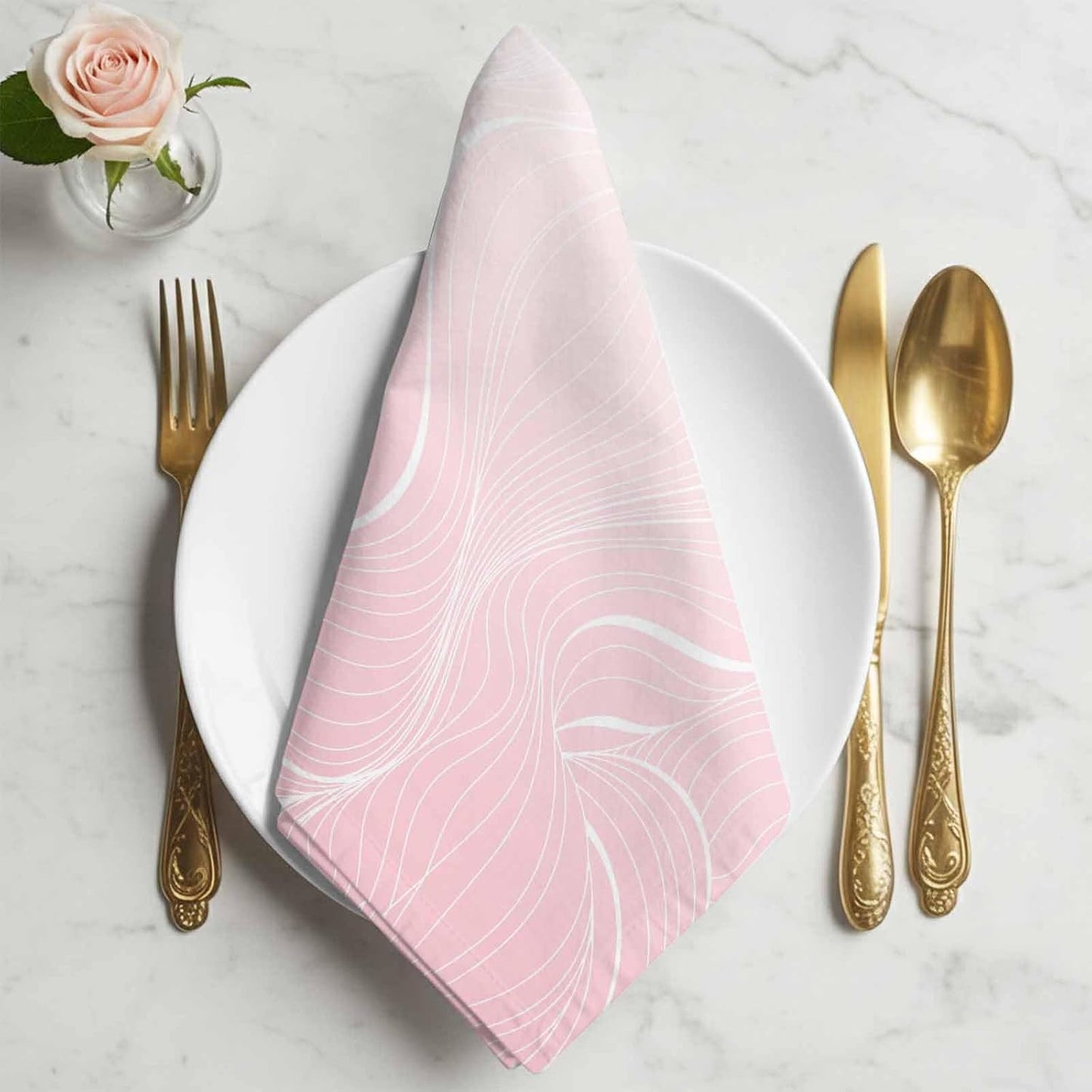 Cloth Napkins Set of 4 Ombre Pink Stripes Cocktail Napkins Striped Lines Waves Washable Reusable Soft Dinner Table Napkins for Dinner Party Banquet Hotel Holiday Everyday Use 20x20 Inch