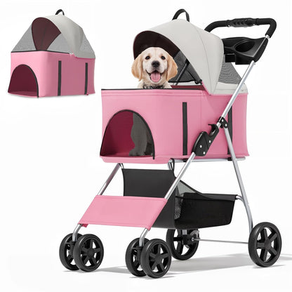 Foldable Pet Stroller for Small & Medium Dogs, Pink