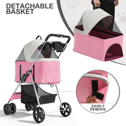 Foldable Pet Stroller for Small & Medium Dogs, Pink