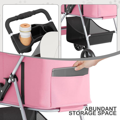 Foldable Pet Stroller for Small & Medium Dogs, Pink