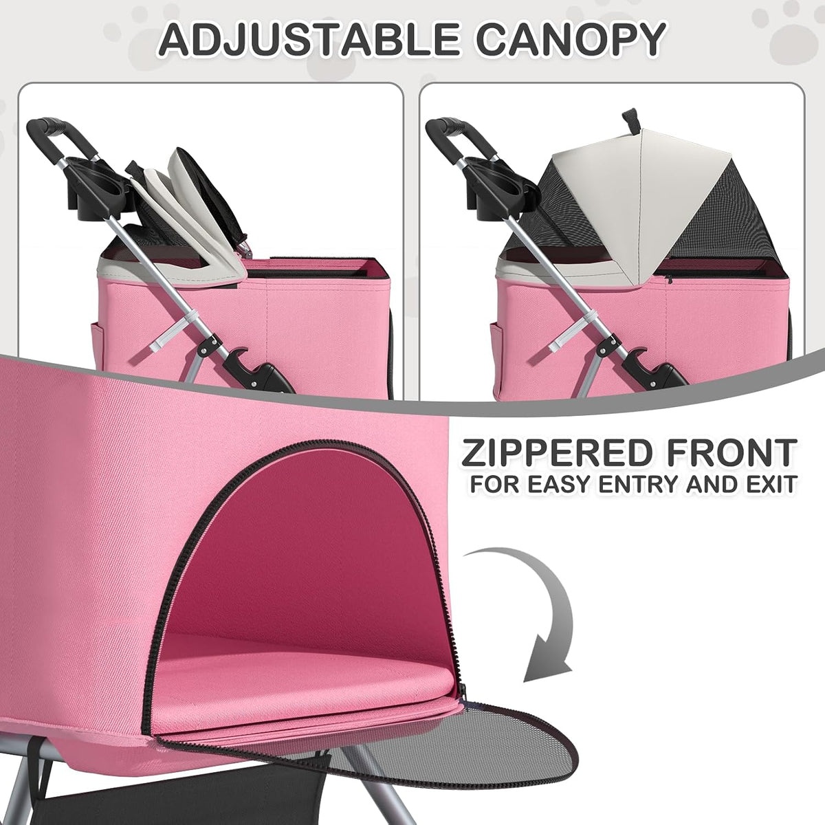 Foldable Pet Stroller for Small & Medium Dogs, Pink
