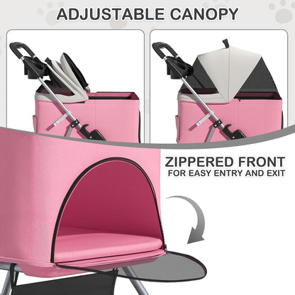 Foldable Pet Stroller for Small & Medium Dogs, Pink