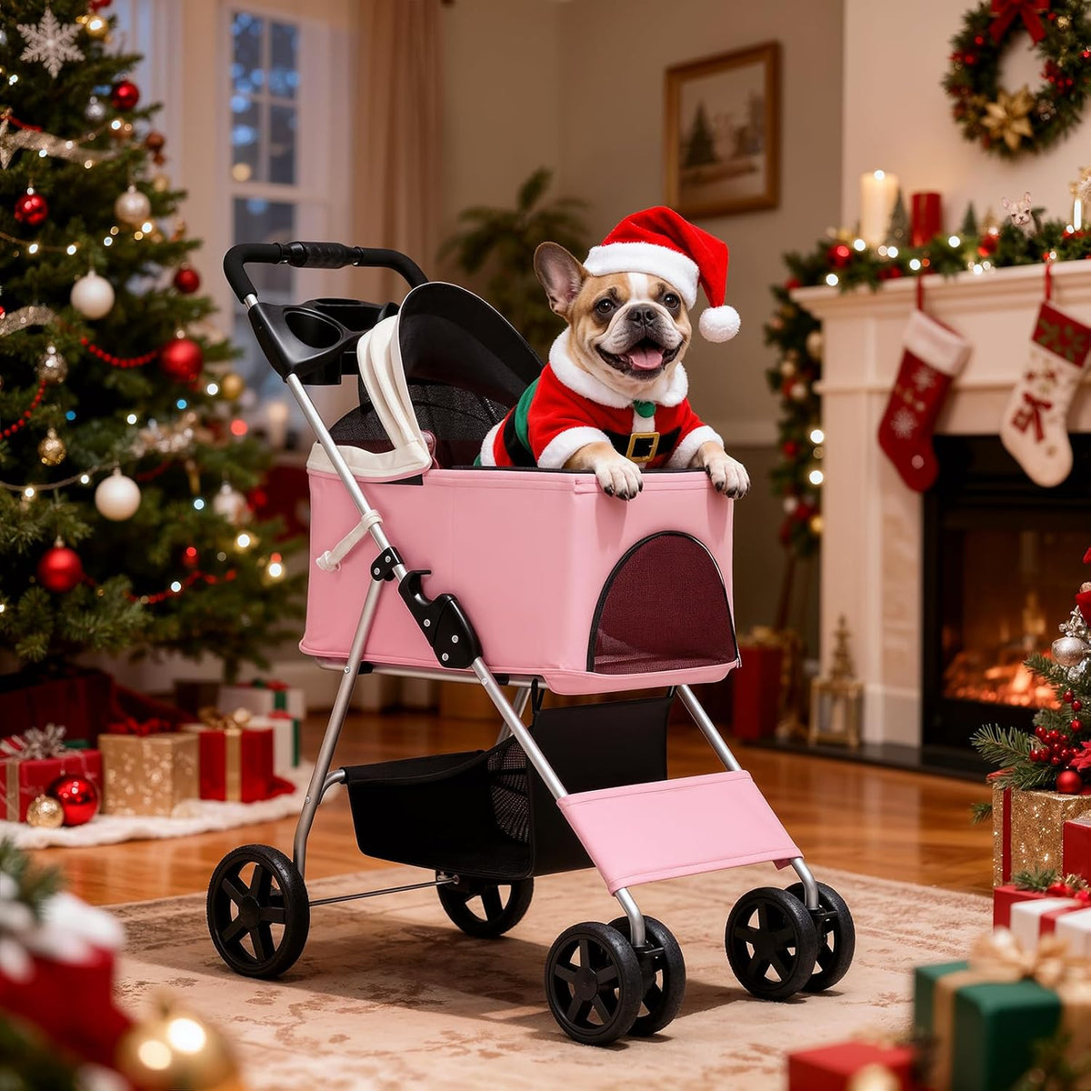 Foldable Pet Stroller for Small & Medium Dogs, Pink
