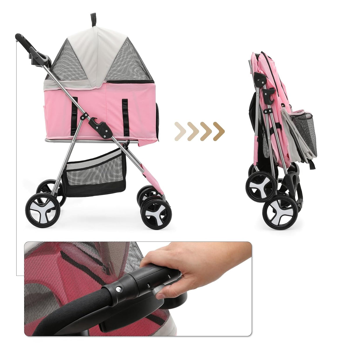 Foldable Pet Stroller for Small & Medium Dogs, Pink