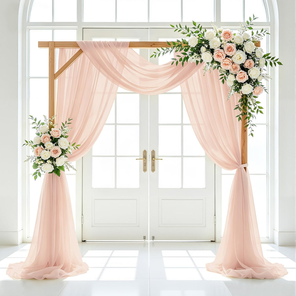 Peach Wedding Arch Drapes 2 Panels 20FT Wedding Arch Draping Fabric Chiffon Fabric Drapery Arch Decorations for Ceremony Wedding Backdrops for Reception Bridal Archway Ceiling Drapes Swag Decor