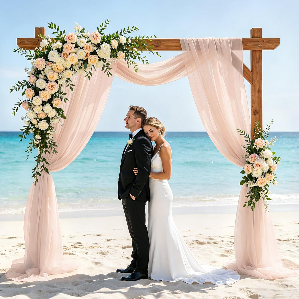 Peach Wedding Arch Drapes 2 Panels 20FT Wedding Arch Draping Fabric Chiffon Fabric Drapery Arch Decorations for Ceremony Wedding Backdrops for Reception Bridal Archway Ceiling Drapes Swag Decor